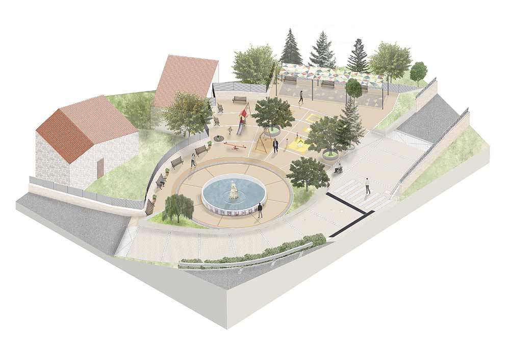 Progetto di riqualificazione Piazza del Bevaio a Valledolmo - render della nuova piazza pubblica