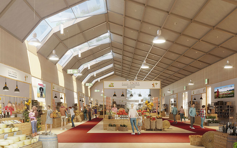 Render del Polo Fieristico di Valledolmo - aree dimostrative agricole e padiglioni